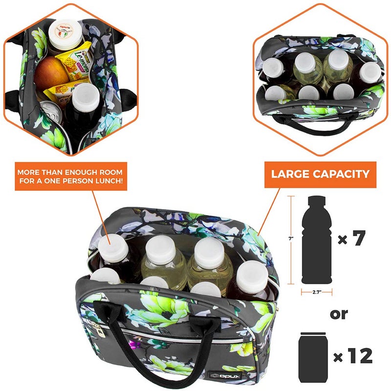 opux Insulated Lunch Box Women, Lunch Bag Tote Girls Kids Teen Adult, Cute Soft Lunch Cooler Container Work School, Reusable Thermal Food Meal Prep Organizer Lunch Pail Travel Beach, Floral Gray - Image 5